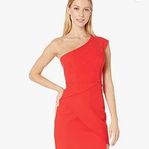 BCBGMAXAZRIA ONE SHOULDER ASYMMETRICAL JEWEL RED COCKTAIL DRESS SIZE 4-$268
